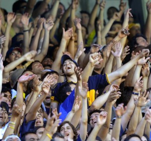 Fans of Boca Juniors celebrate during th